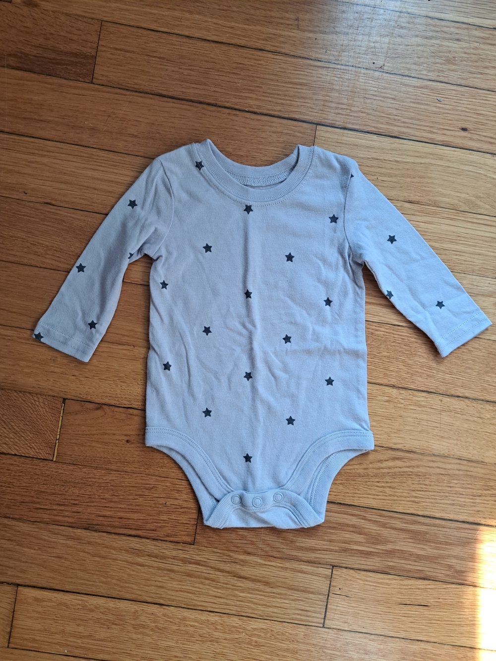 Kids Long Sleeve One-Piece Bodysuit with Star Print - Light Blue